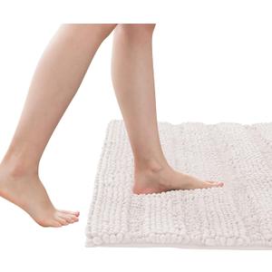 SUBRTEX Bathroom Rug Soft Striped Plush Bath Mat Absorbent Household Floor Mat Quick Drying Machine Wash (Ivory,16" x 24")