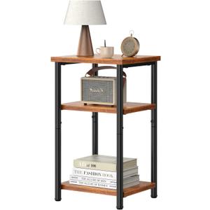 DUMOS End Table, 3 Tier Side Sofa Tables for Small Space, Storage Shelf, Nightstand with Adjustable Feet for Living Room, Bedroom, Office, Set of 1, Rustic Brown
