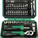 39PCS Ratcheting Wrench Set, Metric Shallow Mini Socket Set with Ratchet (4-13mm), 1/4 Mini Ratchet Screwdrivers Set Magnetic, Power Bits, Universal Joints, Spinner, Extensions, Storage Box