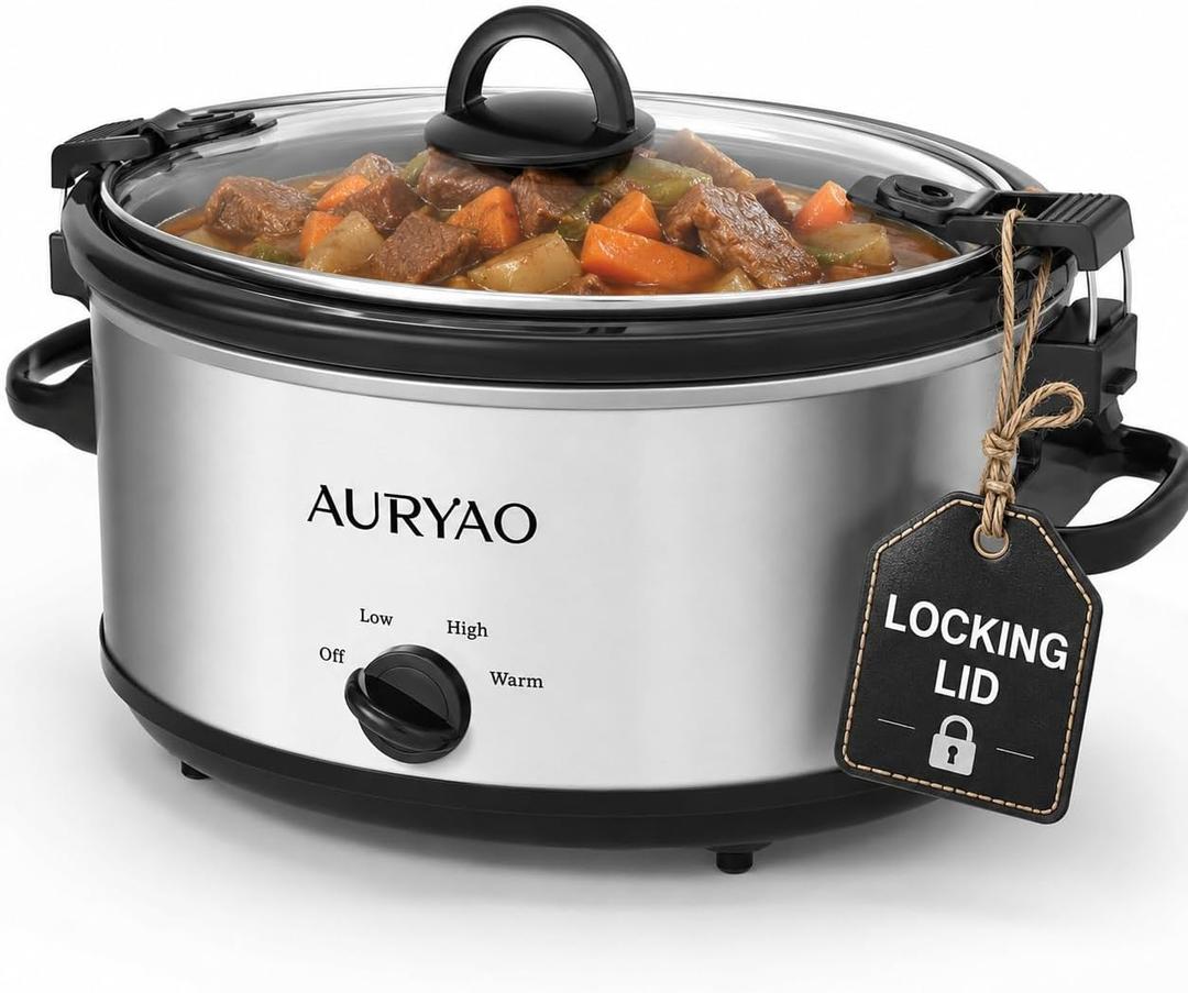 6 Quart Slow Cooker with Locking Lid, Removable Stoneware & 5 Liners