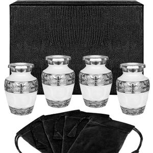 Trupoint Memorials Small Urns for Human Ashes Keepsake, Decorative Mini Cremation Urn for Adult Men & Women, Set of 4, White with Silver Lining