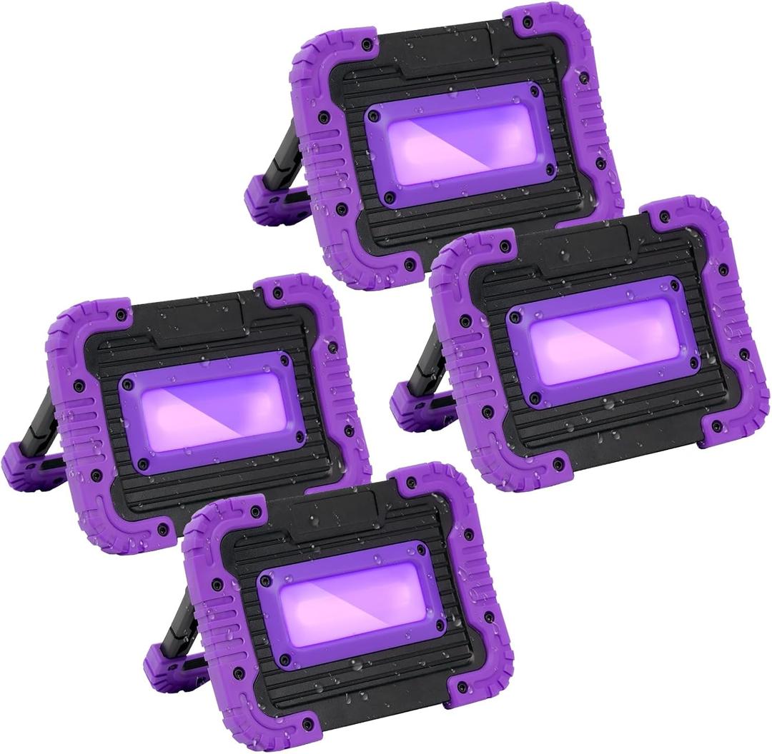 Rechargeable Black Light, Battery Powered Blacklight, Cordless 395nm UV Black Light for Neon Glow Party, Glow in The Dark, Aquarium, Body Paint, Fluorescent Poster, Halloween Party, 4 Packs