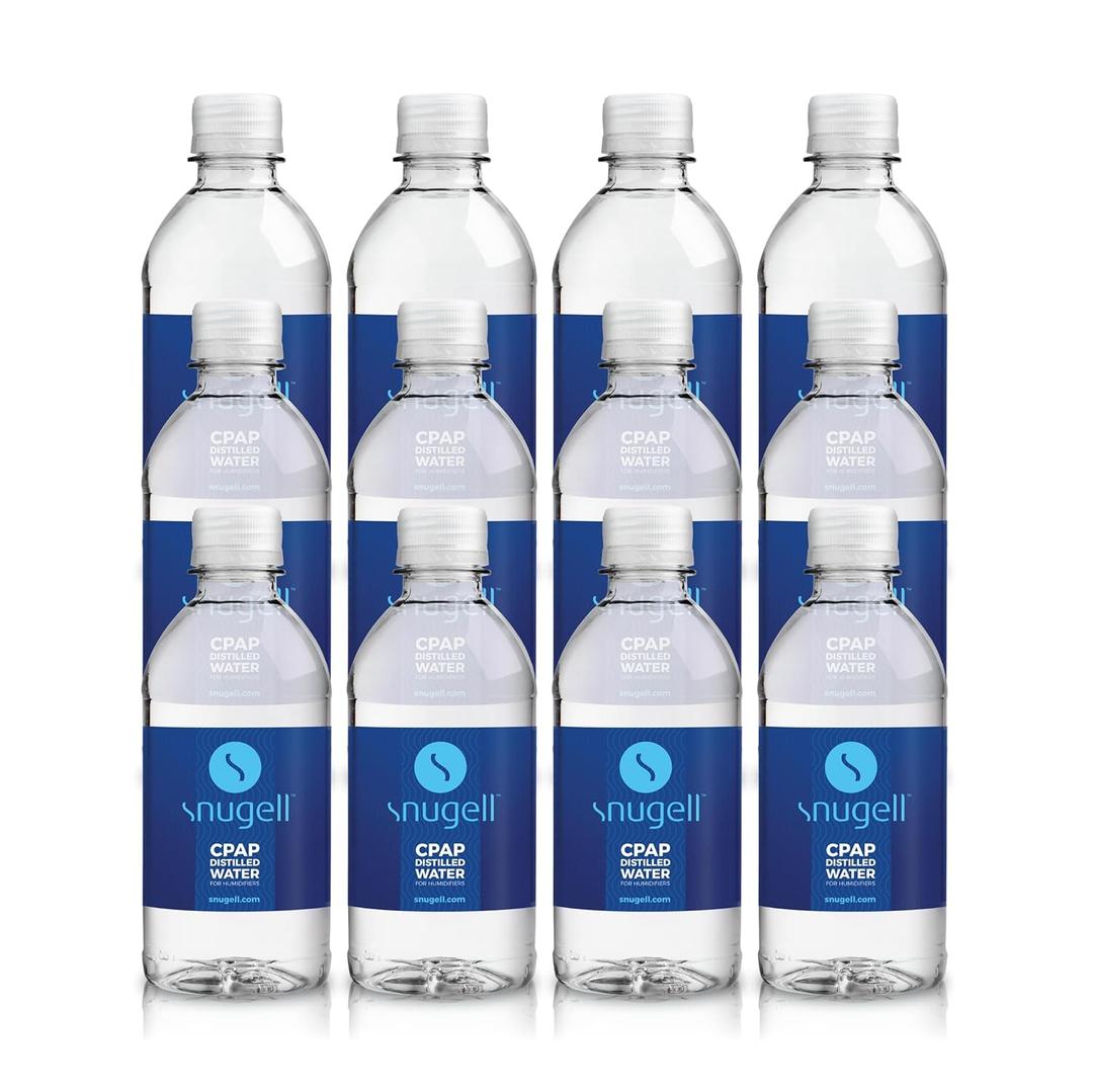 Snugell Distilled Water for CPAP Machines, Travel Size Bottles (12-Pack, 12 oz Each)  Up to 15 Days Supply  Clean, Multi-Use, Travel-Friendly, Made in USA