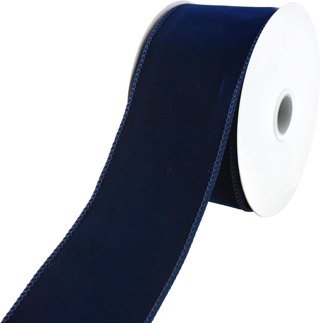 Homeford Christmas Royal Velvet Solid Wired Ribbon, 2-1/2-inch, 10-Yard, Navy Blue