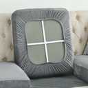 Velvet Couch Cushion Covers, Soft Cushion Slipcover Stretch Sofa Slipcover with Elastic Bands Non Slip Separate Sofa Seat Cushion Covers-Grey-3 Pack