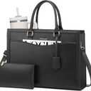 LOVEVOOK Laptop Tote Bag for Women, Office Work Bag Briefcase fit for 15.6 inch Laptop, Large Capacity Teacher Bag Handbag (Leather/Black)