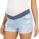 Foucome Women's Maternity Ripped Jean Shorts Roll Hem Denim Shorts Pregnancy Summer Shorts (Medium, 01# Light Blue)