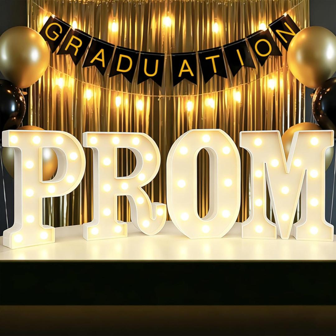 Graduation Decorations 2026 Prom Marquee Letters Lights, Lights Up Prom Letter Sign Class of 2026 Party Decor for Kindergarten High School Senior College-White