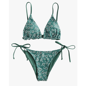 ZAFUL Women's Triangle Bikini Floral String Bikini Set Two Piece Swimsuit Bathing Suits, L