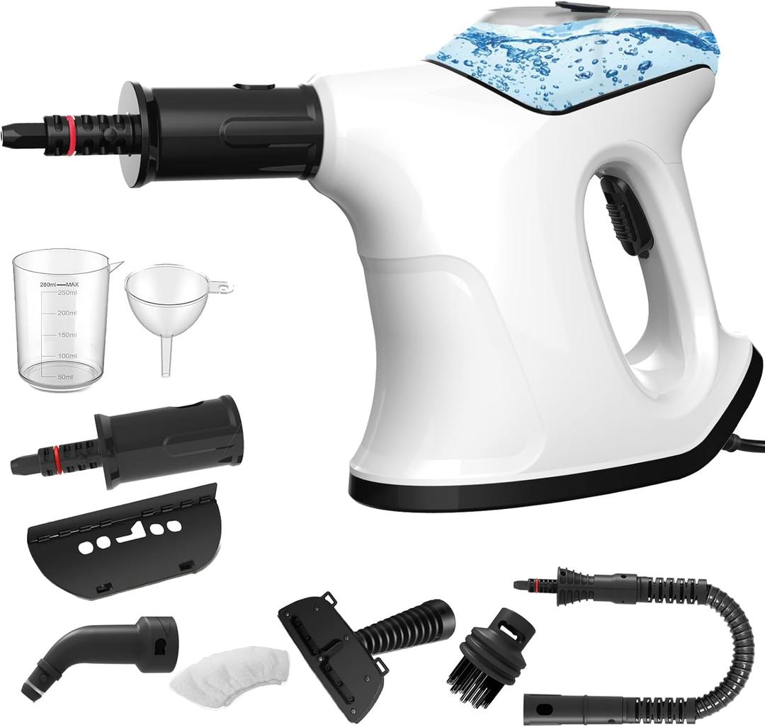 Handheld Steam Cleaner for Home, Immediate Heat Hand Held Steam Cleaner, with Visualized Large Water Tank & 9 PCS Accessories & Safety Lock, for Cleaning Couch,Floor,Window,Car (GRAY WHITE)