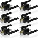 6 Pack Matte Black Door Knob, Interior Privacy Keyless Entry Door Lock, Square Style Reverisble Door Handles, Heavy Duty Door Levers for Bedroom Bathroom Doors