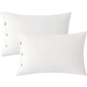 JELLYMONI Pillowcases Standard Set of 2 Cotton Button Pillow Covers 2026in Cream White Bed Pillow Cases 100% Washed Cotton Soft Breathable (Pillows are not Included)