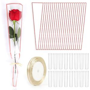 50 Pcs Flower Water Tubes with 50 Pcs White Single Rose Sleeve Single Rose Holder for Bouquets Flower Vials Individual Single Stem Floral Wrapping Bag for Mother's Day Graduation Florist Supplies