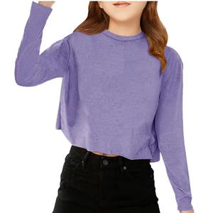 Girls Long Sleeve Crop Tops Kids Fashion Loose Crew Neck Cropped T-Shirts Casual Basic Tees Purple  (13-14 Years)