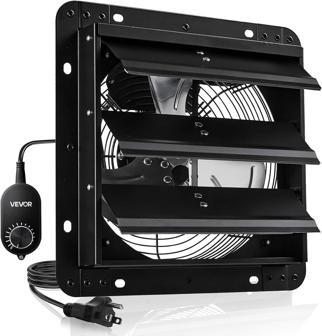 VEVOR 10'' Exhaust Fan, Wall Mounted Attic Fan with Variable Speed controller, 900 CFM, Automatic Shutter, Ventilation and Cooling, Black