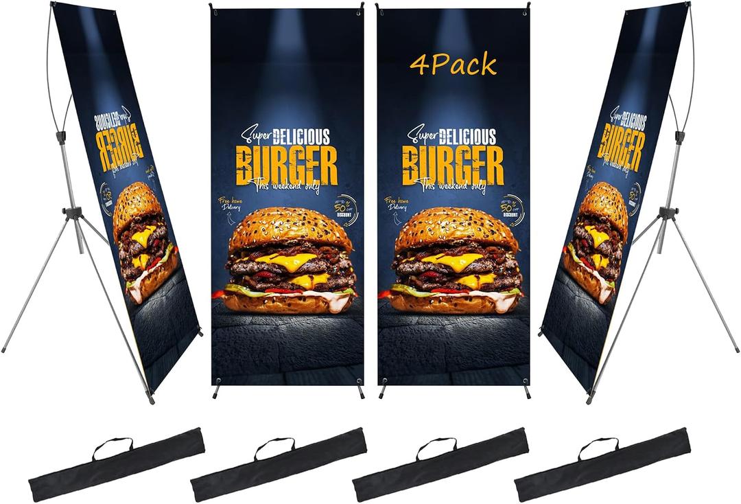 YOSE X Frame Banner Stand (4Pack) Fits Any Banner Adjustable Size 23"X63" to 32"X78" with Portable Retractable Carrying Bag, Customize Stand for Trade Show Exhibition Market