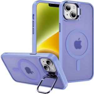 DEERLAMN for iPhone 14/iPhone 13 Case with Stand,[Compatible with Magsafe][Built-in Camera Bracket] Shockproof Drop Protection Slim Translucent Matte Phone Cover-Translucent Purple
