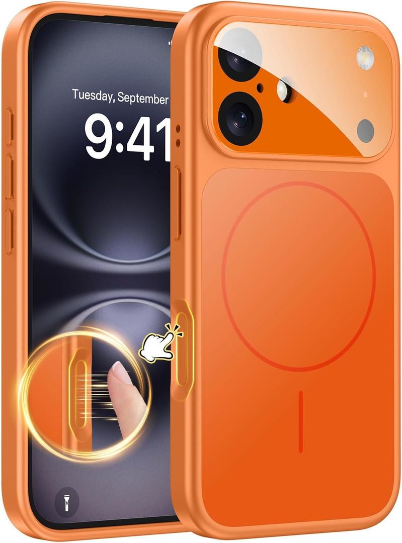 TOBOVON Magnetic for iPhone 16 Case with Camera Lens Protector, Compatible with MagSafe, Camera Control Button, Slim Shockproof Phone Cover for iPhone16, Orange