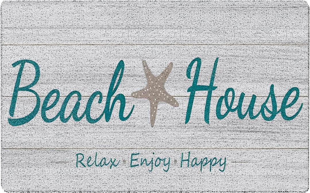 Beach House Door Mat, Beach House Decor, Beach Welcome Mats Outdoor, Summer Beach Front Doormat Outdoor Entrance, Coastal Door Mats, Summer Door Mat, Nautical Doormat, 17x30 Inch