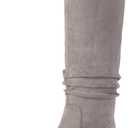 Shoe'N Tale Women's Knee High Boots Flat Low Heel Slouch Pointed Toe Winter Shoes with Side Zipper (8, Grey)