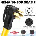 Kanayu NEMA 14-30P to TT-30R 30Amp RV Power Adapter Cord, 4 Prong Dryer Male Plug to 3 Prong RV Female Receptacle, Only for 240V 30 Amp, Not Convert to 120V, STW 10AWG/3C, ETL Listed