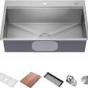 KRAUS Kore 33-in Drop-In Workstation 16 Gauge Stainless Steel Single Bowl Kitchen Sink with Accessories