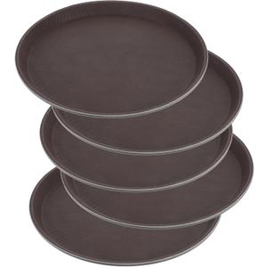 5 Pieces Restaurant Serving Tray, Non Slip Surface Round Tray Plastic Food Meals Server with Raised Edges for Home, Kitchen, Restaurant, Cafeteria, Bar, Hotel