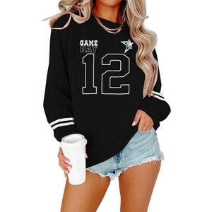 Game Day Sweatshirt Women Football Sweatshirts Funday Sunday Fall Pullover Football Fan Number Graphic Casual Tops Black, L