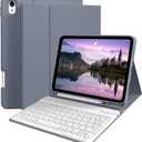 kenke for iPad 11/10th Gen Case with Keyboard 11/10.9 inch 2025 A16/2022, Detachable Wireless Bluetooth Keyboard Case with Left Side Pencil Holder, White Square Keycaps (Purple)