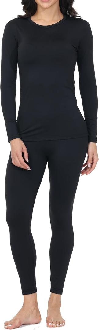 Blaosn Long Johns Thermal Underwear for Women Base Layer Petite/Regular/Tall Top Bottom Sets Cold Weather Winter (Large, Black)