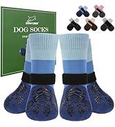 EXPAWLORER Dog Socks for Hot Pavement to Prevent Licking Paws, Anti Slip Doggie Booties Grippy Shoes for Hardwood Floors, Boots & Paw Protectors for Small Medium Large Senior Dogs Pink Blue, M