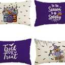 Halloween Pillow Covers Trick or Treat Vases Pumpkins Scarecrow Lumbar Pillow Cases Set of 4 Autumn Decorations for Farmhouse Home Bedroom Sofa Couch Outdoor Holiday Decor 12x20 Inch