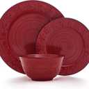 Pfaltzgraff Trellis Snowflakes 12 Piece Dinnerware Set, Service For 4, Red