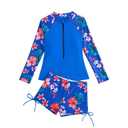 Kiijoy Teen Girls 2-Piece Swimsuit Long Sleeve Rash Guard & Boyshorts Quick Dry Beach Bathing Suit, Sizes 7-8 Years