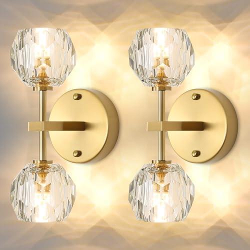 HAIXIANG 20W LED 2 Packs Wall Sconces Crystal Glam Wall Light Interior Lighting for Dining Living Bedroom Wall Gold Vanity Lighting Fixture with 3000K Warm Light G9 Bulbs