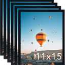 11x15 Black Picture Frame Set of 6, Horizontal and Vertical Formats for Wall Hanging, 11 x 15 Wall Gallery Poster Photo Frames with Shatter Resistant Plexiglass, 6 Pack, Black