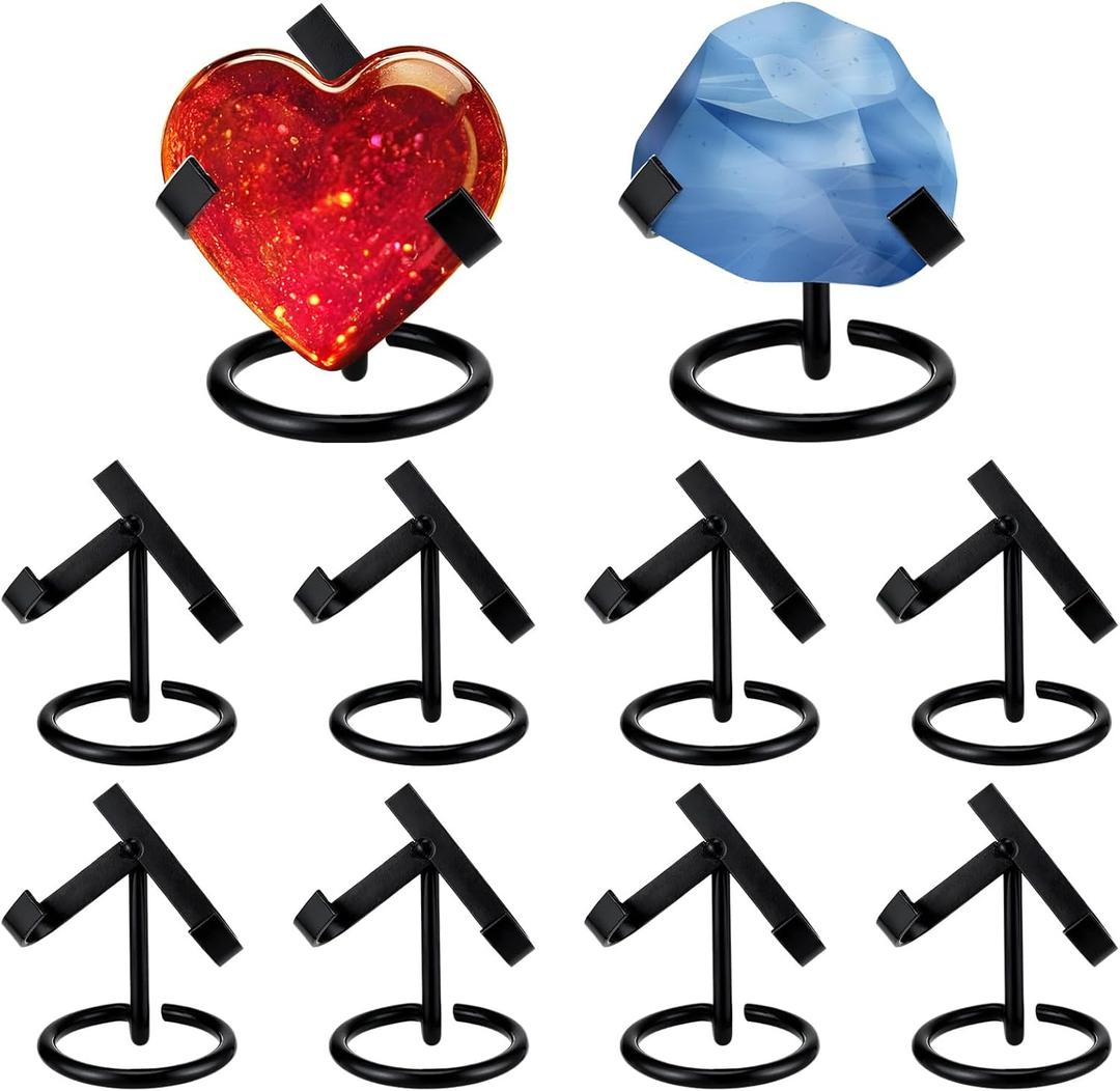 Shimeyao 8 Pcs Metal Crystal Heart Stone Stand Crystal Ball Holder Rock Display Stand Mineral Specimen Display Easel Holder for Gemstones Fossils Agate Slabs Plates, 2 x 2.56 x 2.36 Inches (Black)