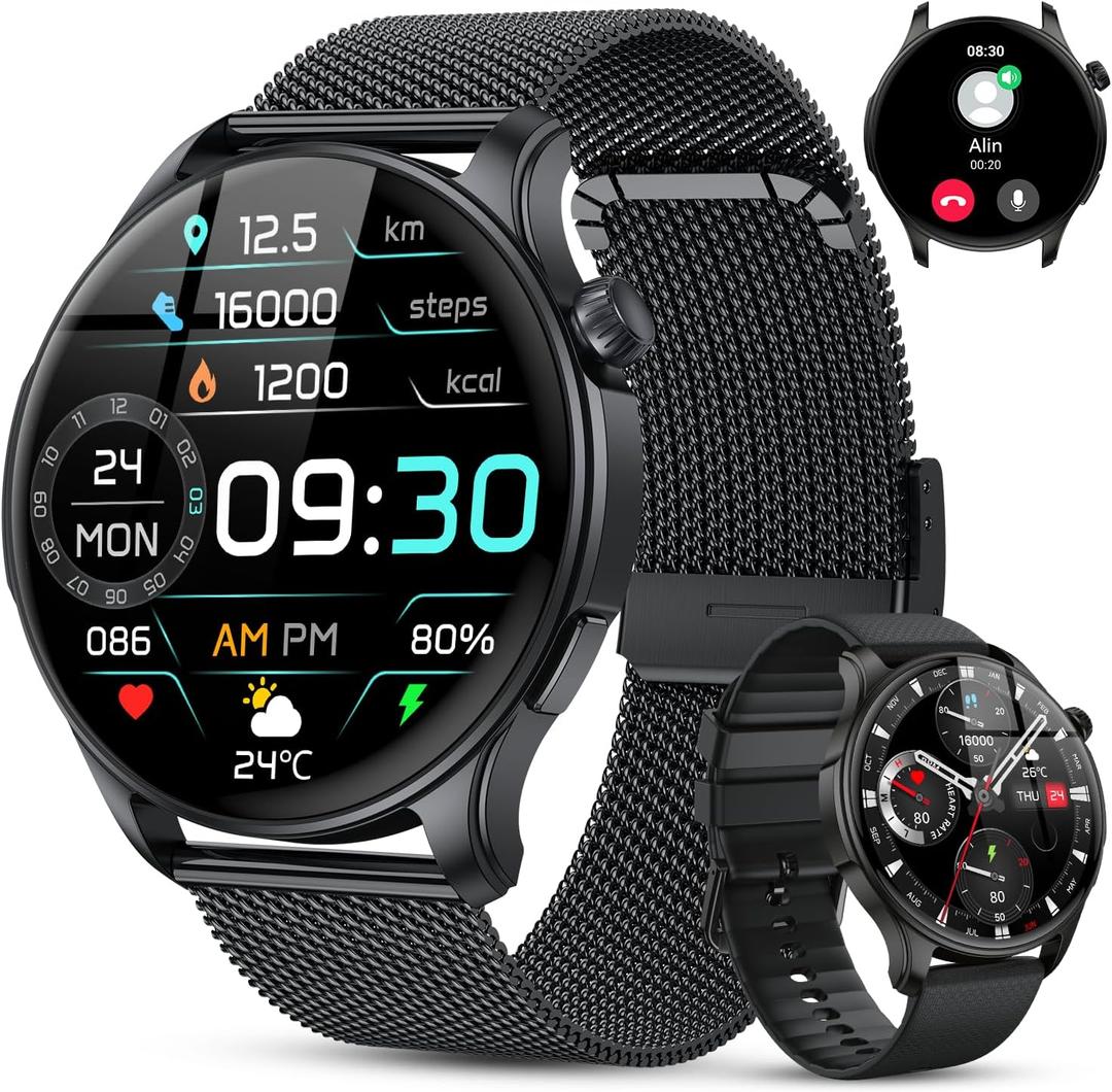 Smart Watch for Men Women Fitness: Make Answer Call Waterproof Digital Mens Watches Running Pedometer Smartwatch Android Phone iPhone Samsung Compatible Sleep SpO2 Heart Rate Monitor Step Tracker (Black)