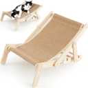 Juexica 21.7 x 15.8 x 13.8 Inch Cat Sisal Chair Adjustable Foldable Cat Hammock Beach Chair with Sisal Scratcher Wooden Kitty Lounger Kitten Elevated Bed for Indoor Nap Lounge Furniture