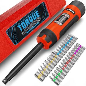 Aiourx Long Shank Torque Screwdriver Set, 1-11 Inch Pounds lbs, 1 in-lb Increment, 32 Pcs 1/4" Drive Torque Screwdriver Wrench with S2 Steel Bits for Bicycle Repair, and Mounting