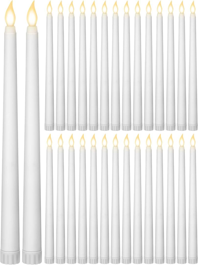 Treela 36 Pieces Flameless Taper Candles 11 Inch Flickering Faux LED Battery Operated Electric Fake Candles for Christmas Halloween Birthday Wedding Party Supplies(White)