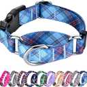 Hikiko Dog Collar for Small Medium Large Dogs, Adjustable Nylon Martingale Collars with Quick Release Buckle (Blue Plaid,L)