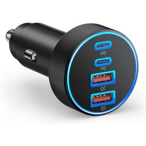 Car Charger USB C, 4-Port 90W Super Fast Charging Car Phone Charger Accessories Dual USB-C & USB-A Cargador Carro Cigarette Lighter Adapter for iPhone 17 16 15 14 13 12, iPad, Galaxy, Tablet, Android