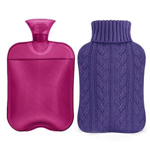 Samply Hot Water Bottle with Knitted Cover, 2L Hot Water Bag for Hot and Cold Compress, Hand Feet Warmer, Ideal for Menstrual Cramps, Neck and Shoulder Pain Relief, Purple