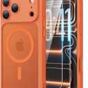 JJL for iPhone 17 Pro Case with 2 Pack Screen Protectors, Compatible with MagSafe, Full Camera Protection, Translucent Matte Magnetic Phone Cover, Orange