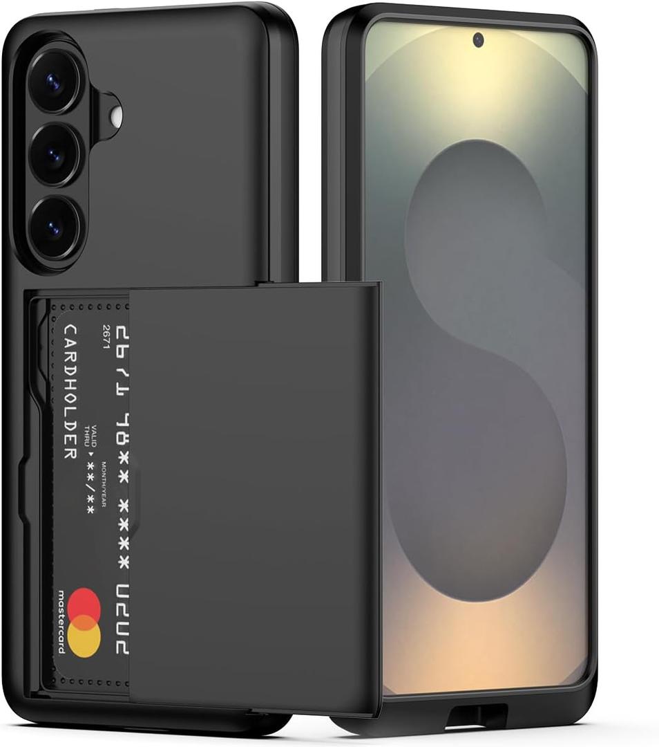 Nvollnoe for Samsung Galaxy S26 Case with Card Holder Dual Layer Heavy Duty Protective Case Hidden Card Slot Slim Wallet Cover for Samsung S26 6.2''(Black)