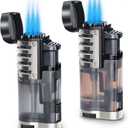 Torch Lighter 2 Pack Triple Jet Flame Butane Torch Lighters Refillable Butane Gas Lighters Windproof Adjustable 3 Flame Lighter for Christmas (Without Gas) (Black+Brown)