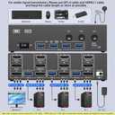 KVM Switch 3 Monitors 3 Computers 8K@60Hz 4K@144Hz, HDMI Displayport Triple Monitor KVM Switches for 3 PC Share 3 Monitor and 4 USB 3.0 Devices, Wired Remote, Power Adapter and USB3.0 Cables Included