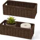 Maqauai Paper Rope Wicker Storage Baskets with Handles, 2 Pack Foldable Storage Basket, Rectangle Brown Wicker Basket for Pantry Shelves, Toilet Paper Storage Basket for Bathroom, Brown