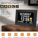 Digital Calendar Dementia Alarm Clock with Day and Date for Elderly - 15 Alarms 5 Colors Display Large Display Alzheimers Clock Large Digital Clock for Seniors (7in Black)